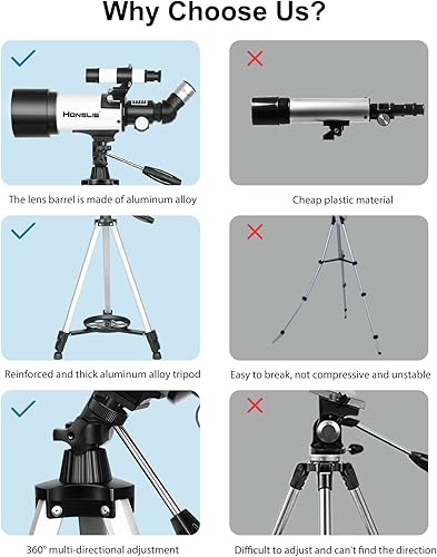 Miniatura 5 de Telescopio para niños y adultos telescopios refractores astronómicos de apertura de 2756in de 19685in soporte AZ de alta transmisión totalmente