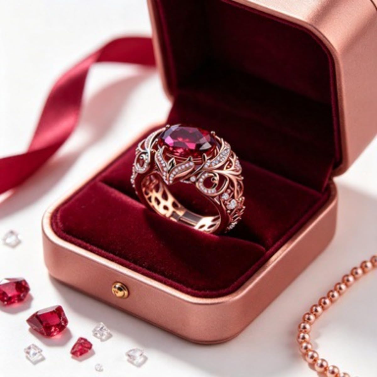 Vintage Floral Ring for Women – Purple Cubic Zirconia Gold Plated Band, Elegant Statement Jewelry Gift for Her, Birthday & Anniversary Present for Wife, Best Friend or Sister image 3