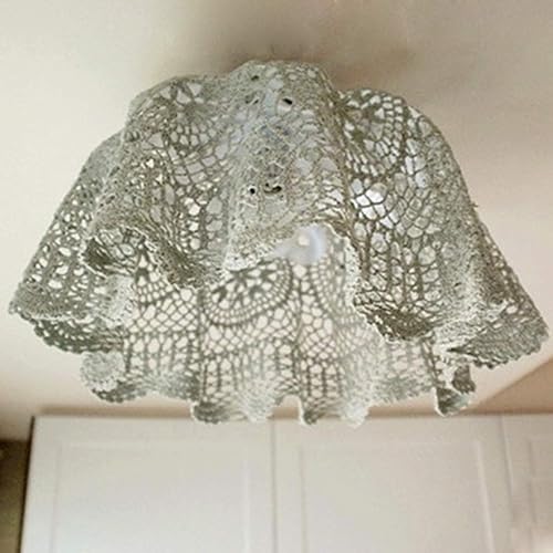 Vista 2 de Laivigo Tapabocas redondos hechos a mano con encaje de ganchillo, 24 pulgadas, color beige