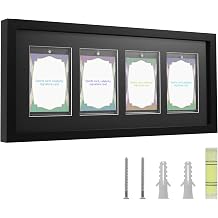 Wooden 4 Card Display Frame for Trading Cards, Wall Mounted PSA Graded Card Display Case, Sports Card Holder Wall Rack for Baseball, Football, TCG & Autograph Cards, Includes Hardware, Black, 42x19cm