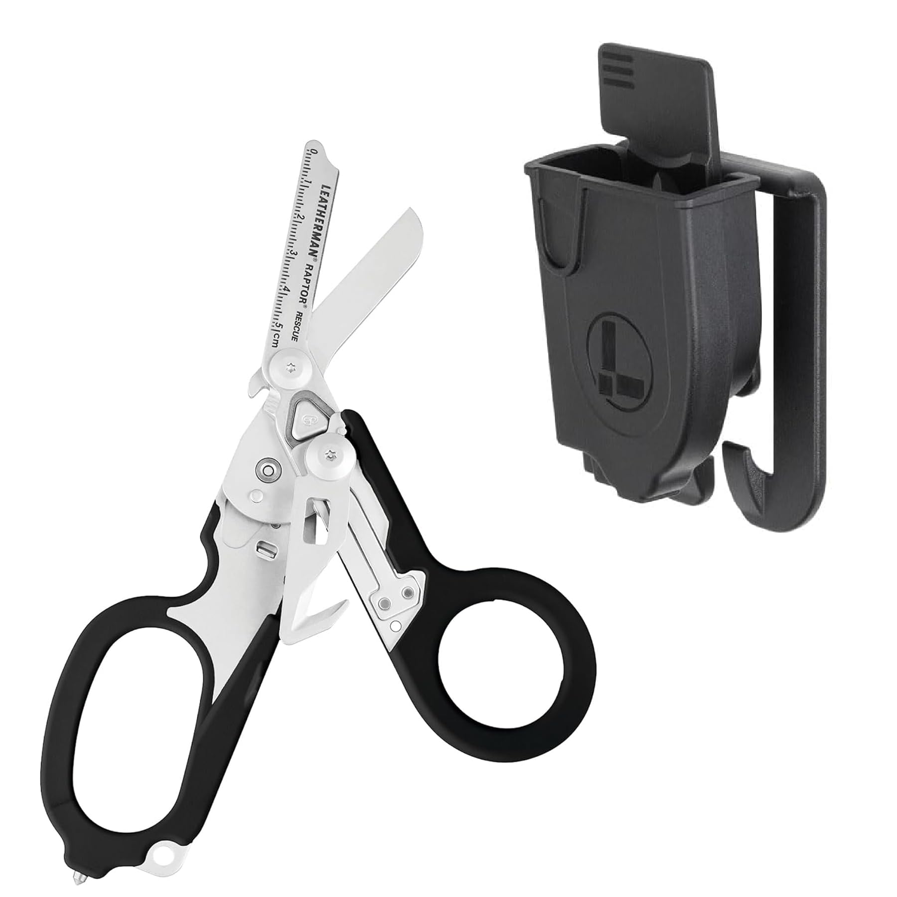 Leatherman Raptor Rescue Bundle - Forbici Pieghevoli per Emergenza con Taglia Cinture, Rompivetro e Custodia Raptor Rescue Nera