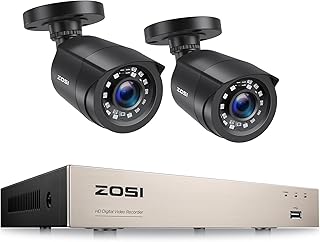 ZOSI CCTV Home Security Camera System, 8CH H.265+ 5MP DVR Recorder with 2pcs 1080p Outdoor Surveillance Camera, Human Vehicle Detection, Email Alert, 80ft Night Vision, IP66 Waterproof, No Hard Drive