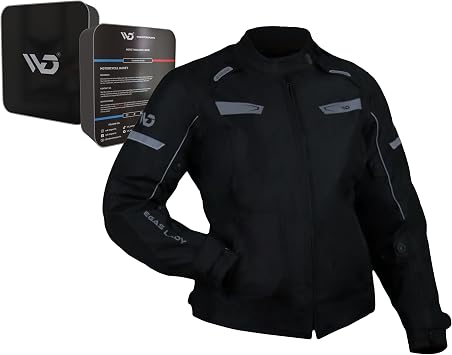 WD Motorcycle Jacket Women - Adjustable Slim Fit Biker Jacket Women Riding Gear with CE Armor - All Season Waterproof Textile Jacket with Thermal Lining & Ventilation Black, X-Large