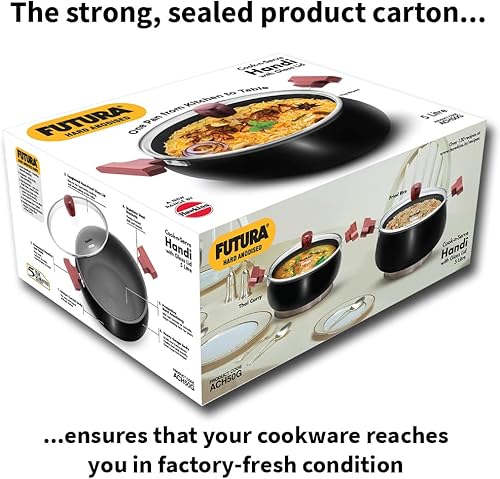 Miniatura 6 de Hawkins Futura - Cook n Serve Handi de 5 litros, anodizado duro Biryani Handi con tapa de vidrio, cacerola, sartén, negro (ACH50G) pulido