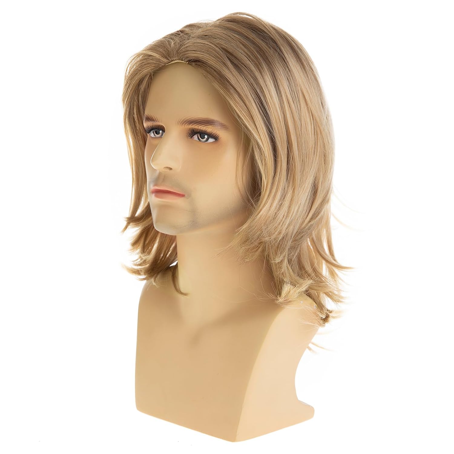 Mens Blonde Wig Short Layered Natural Synthetic Halloween Cosplay Costume Party Full Wigs