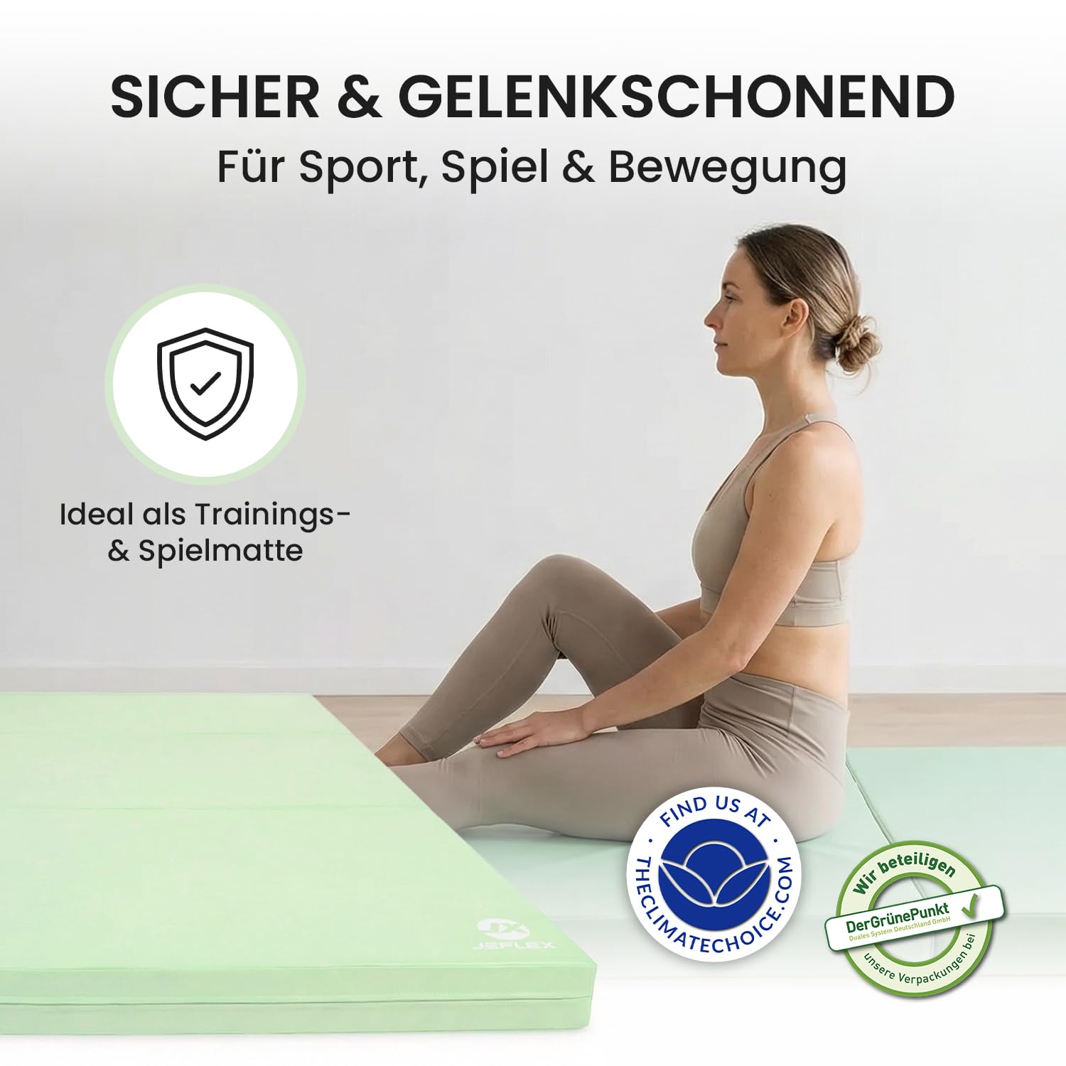 Jeflex - Colchoneta plegable Gimnasia 210 x 100 x 8 cm fabricada en Alemania / Esterilla de gimnasia / Colchoneta multifuncional y yoga / Esterilla de juego para habitación de los niños