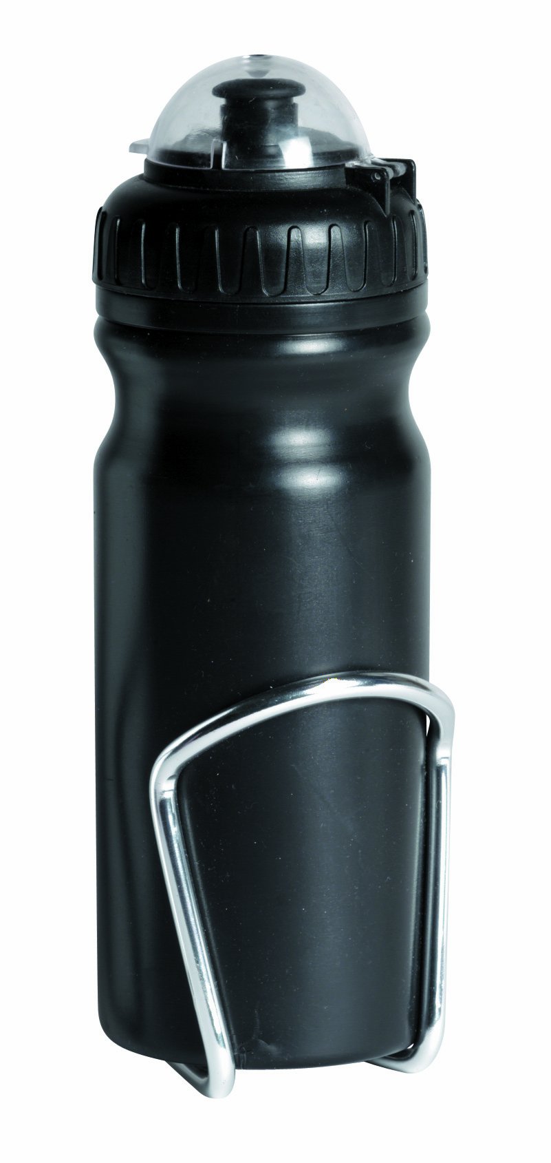 RaleighAWB307 - Wide Neck 680ml Water Bottle in Black with Alloy Bicycle Bottle Cage in Silver