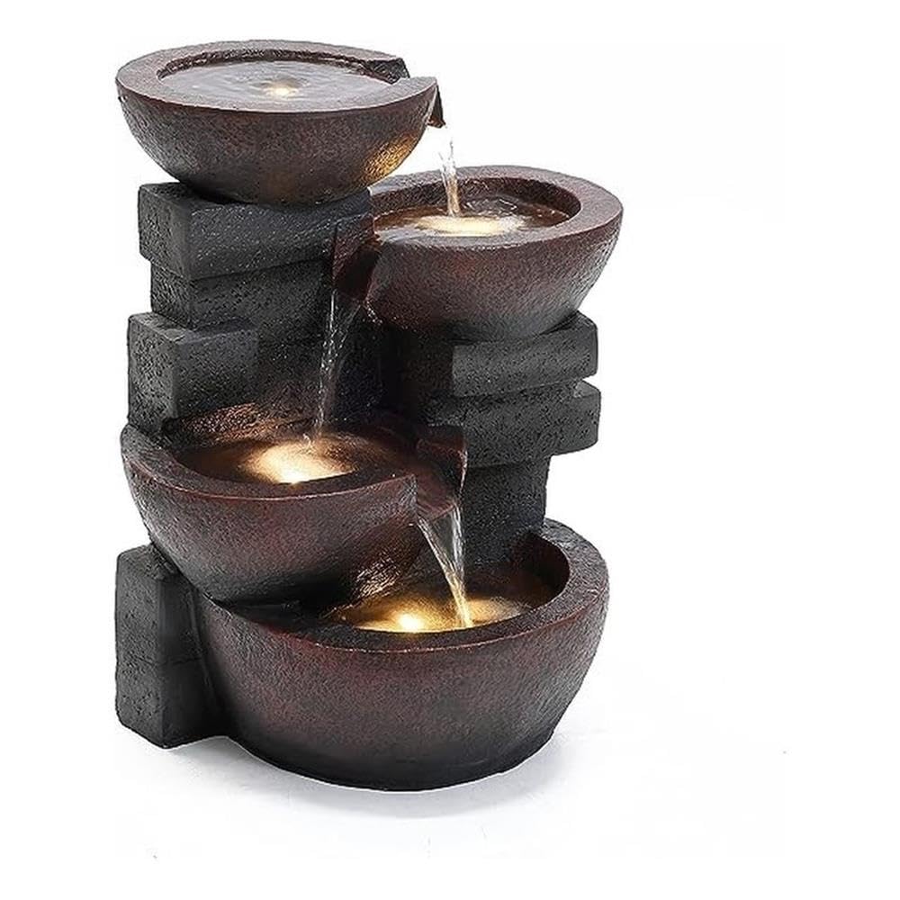 Jeco Zen Tiered Pots Fountain with LED Light, Natural