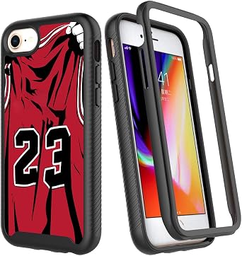 Basketball King 23 Red Jersey Design Compatible iPhone SE 2020 Case,iPhone 7 Case,iPhone 8 Case,Shockproof Rugged Cover Dual Layer Soft TPU + Hard PC Bumper Full-Body Protective Case