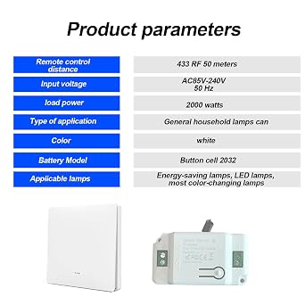 Wireless Light Switch Kit with 433 MHz Radio Switch and Receiver