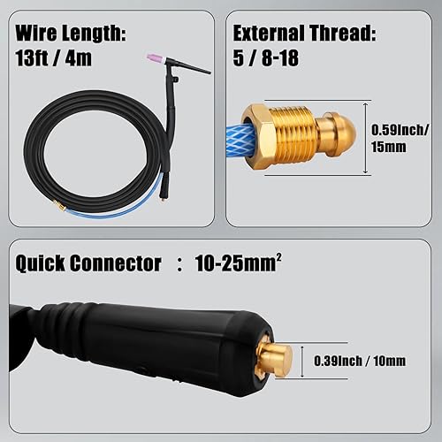 Miniatura 3 de SSIMDER TIG Antorcha de soldadura 150 amperios WP-17V 13 pies refrigerada por aire TIG antorcha con pistola de tungsteno de 10-25 mm enchufe europeo