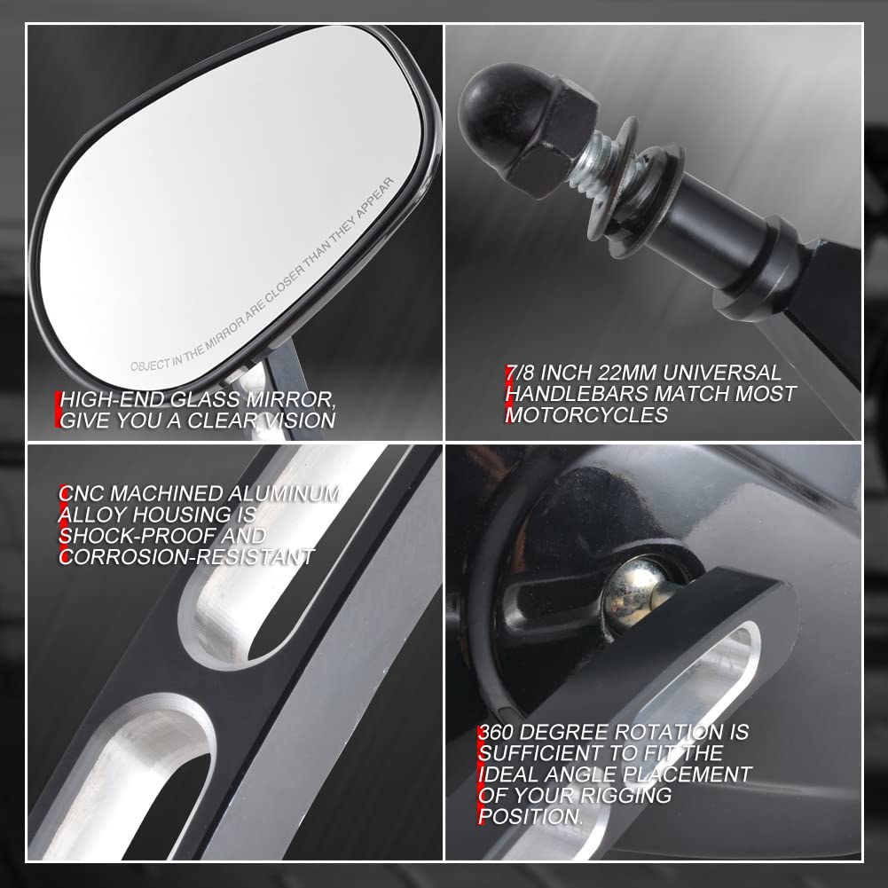 KATUR Moto 8MM 10MM Rétroviseurs d'extrémité de guidon Rétroviseur Moto Noir Edge Cut Rétroviseurs latéraux pour Har ley Street Bob FXDB Fat Boy Iron 883 XL883N Sportster 1200 Custom XL1200C