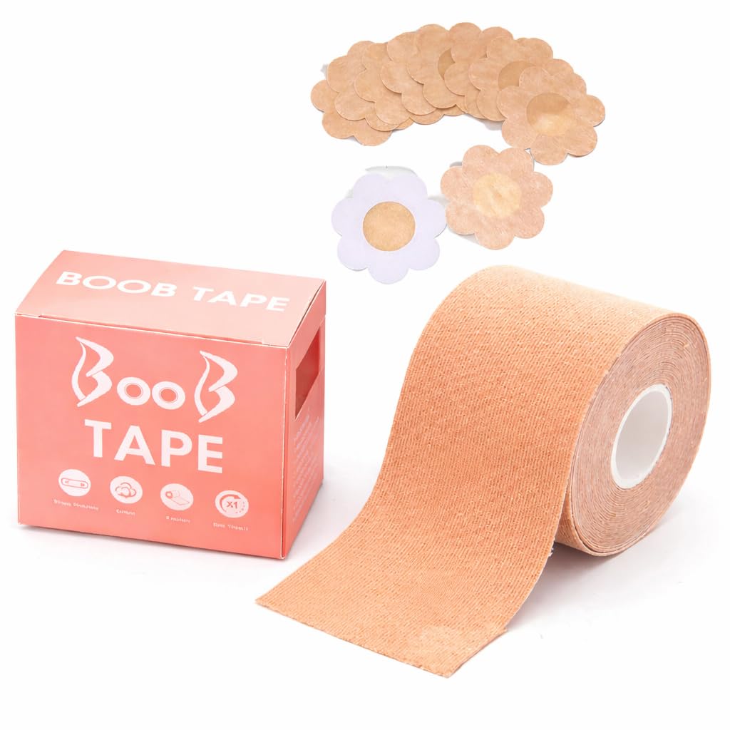 Body Lift Tape for Women | Invisible Breast Support Roll with 10 Disposable Nipple Covers | Breathable Cotton, Strong Hold, Skin-Friendly | for Backless, Strapless & Low-Cut Outfits | Beige-image-37