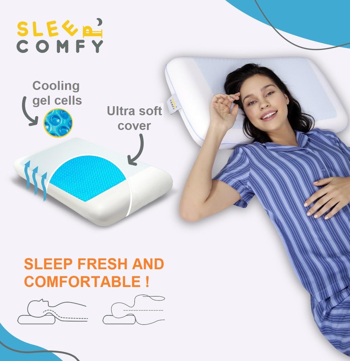 SLEEP COMFY XL Almohada de espuma viscoelástica con revestimiento de gel refrescante, ergonómica, almohada ortopédica para dolores cervicales, personas que duermen de lado, de espaldas
