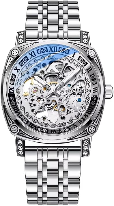 Retro Carved Skeleton Mens Watch Luxury Vintage Automatic Mechanical Watches Hollow Out Genuine Leather Waterproof Luminous Wristwatch
