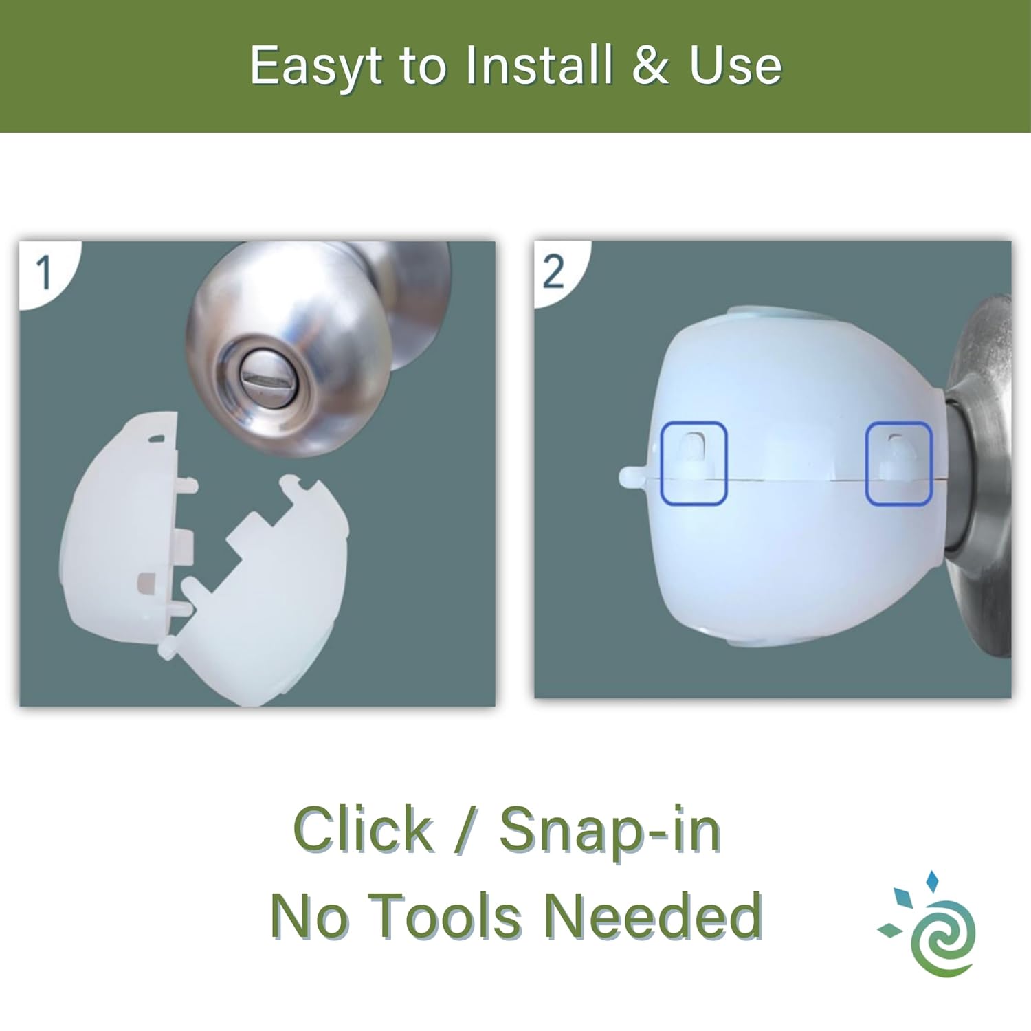 Child Proof Door Knob Covers, 4-Pack, White - Baby Safety Door Knob Covers for Toddlers, Snap-in Design for Easy Install, Durable & Non Toxic, Fits Standard Round Knobs