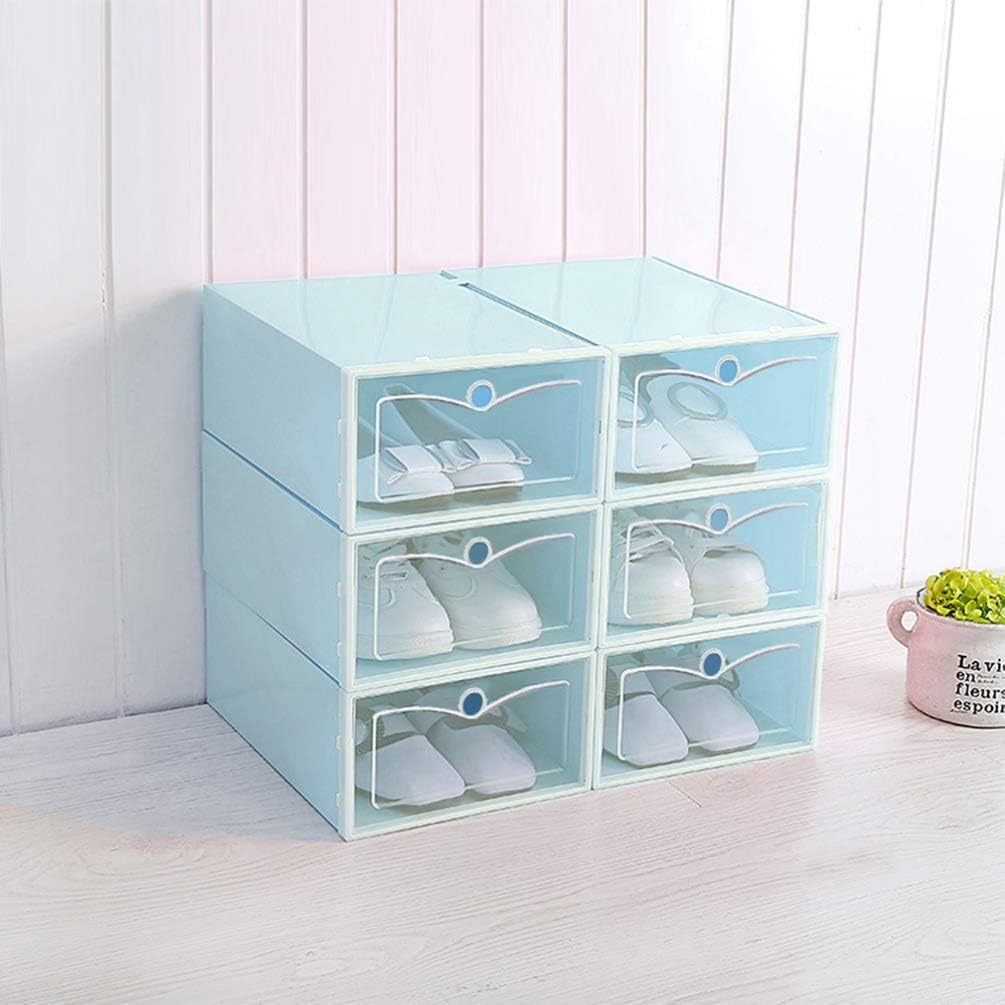 Ipetboom 6pcs Transparent Stackable Shoe Container Thicken Plastic Storage Box for Small Shoes for Closets and Entryways Space-saving Design in Green