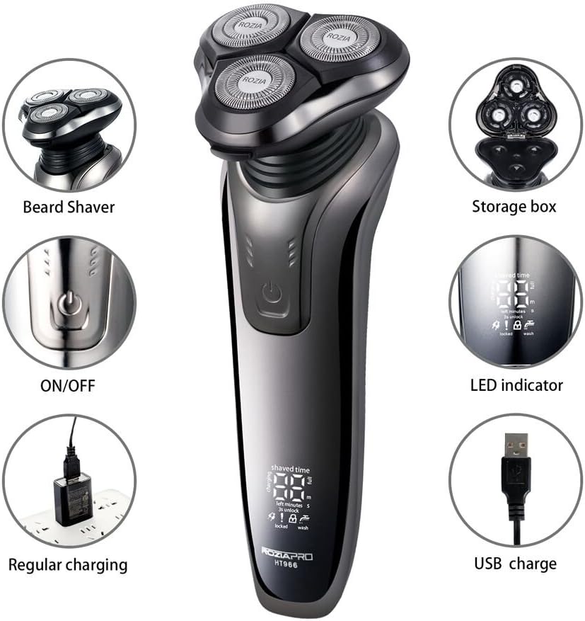 Electric Razor for Men 4 in 1 Rotary Shavers Cordless Waterproof USB Fast Charging Wet/Dry Electric Shaver Includes Hair Clippers and Nose Hair Trimmer