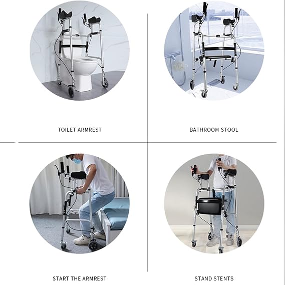 Walking Frame with Brakes and with Arm Rest Pad,Lightweight Folding 4 Wheel Rollator Walker with Padded Seat, Adjustable Foldable Standard Walker