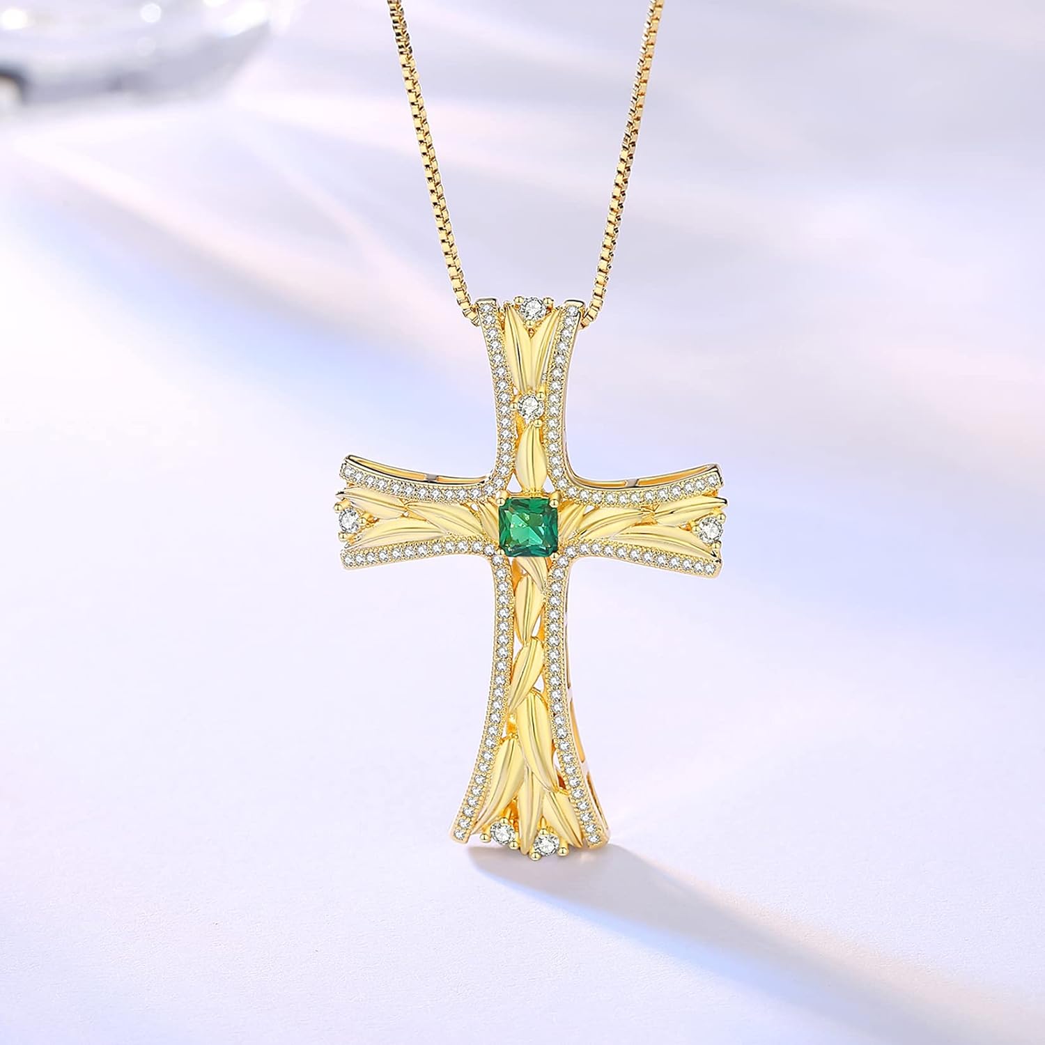 18K Gold Plated Cross Necklace for Women Men, Cubic Zirconia Cross Faith Pendant Necklace, Statement Vintage Gold Necklace for Men Women - Image 4