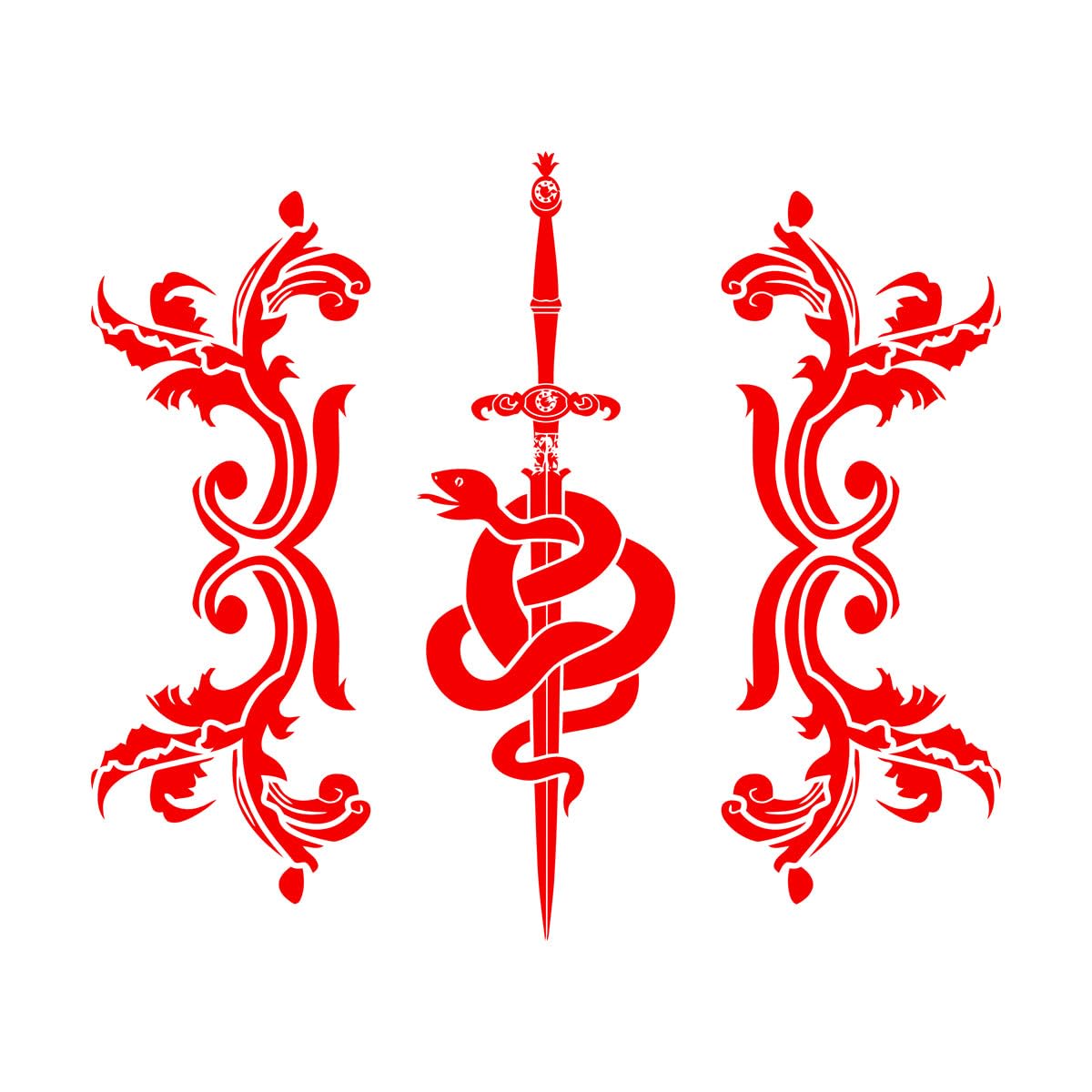 Vinyl Art Sticker Sword Snake and Flowers Tribal Symbol 72x114.6cm Multi Color Selection Extra Large red