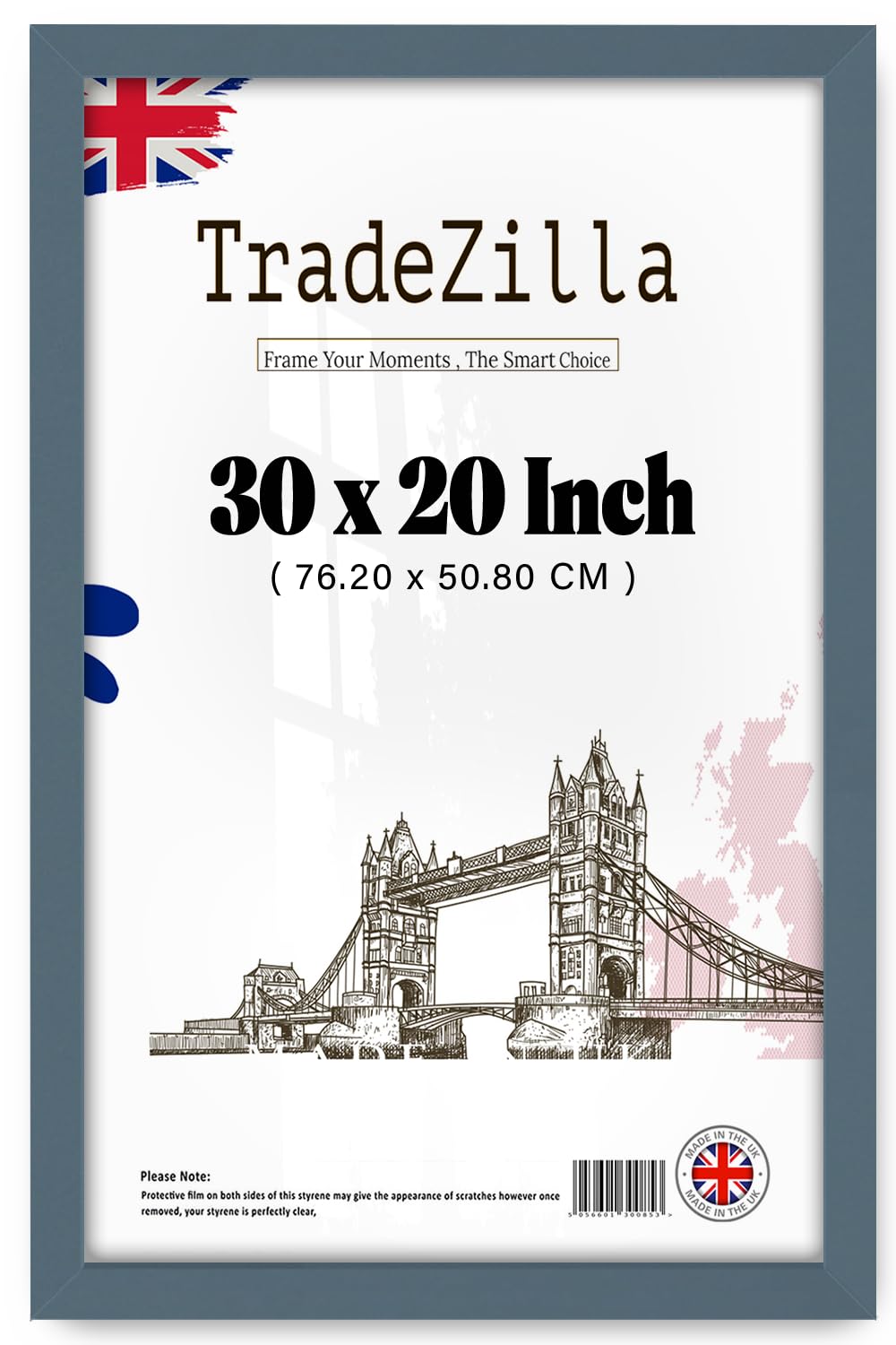 TradeZilla | MDF Poster Frame (76.20 x 50.80 CM) Picture Frame for Wall Gallery & Portrait Display, Elegant MDF Wood Texture for Certificates, Prints & Décor [ Dark Grey ]