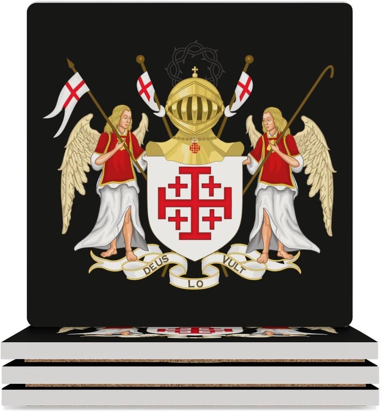 Order of The Holy Sepulchre Funny Ceramic Coasters for Drinks Absorbent Cup Holder Tabletop Protector with Cork Base