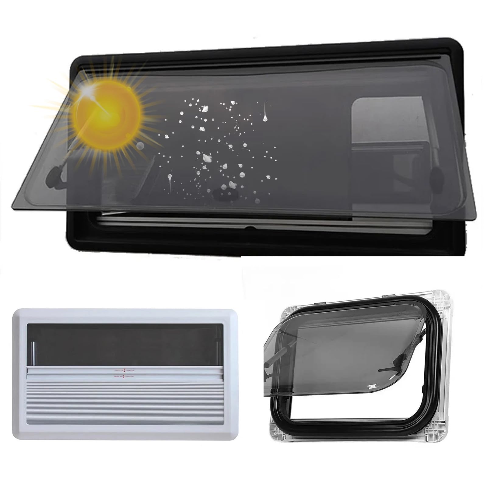 Ventana Empuje para RV, Vidrio Acrílico Redondeado de Doble Capa a Prueba de UV con Cortina de Privacidad para Caravana Camper, Apta para Puerta de Pared de Camper de 1.18-3.15 '',1300x550mm