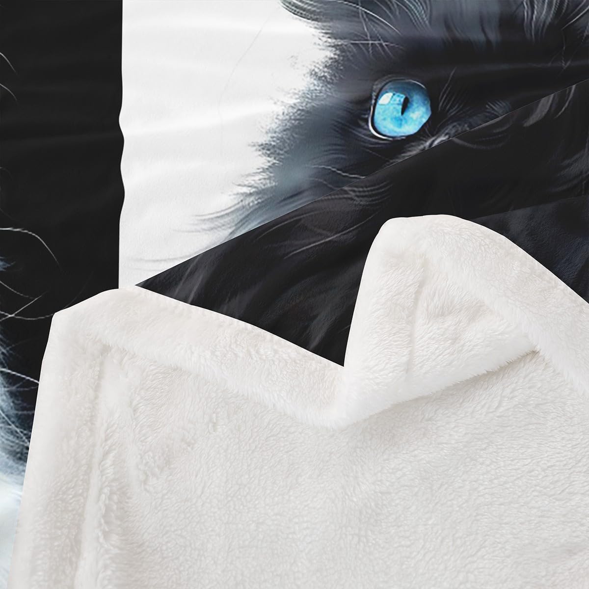 Cat Fleece Blanket,Black and White Plush Blanket for Kids Teens,Lovely Room Decor,Cute Pet Kitten Animals Flannel Blankets,Twin 60"x80"