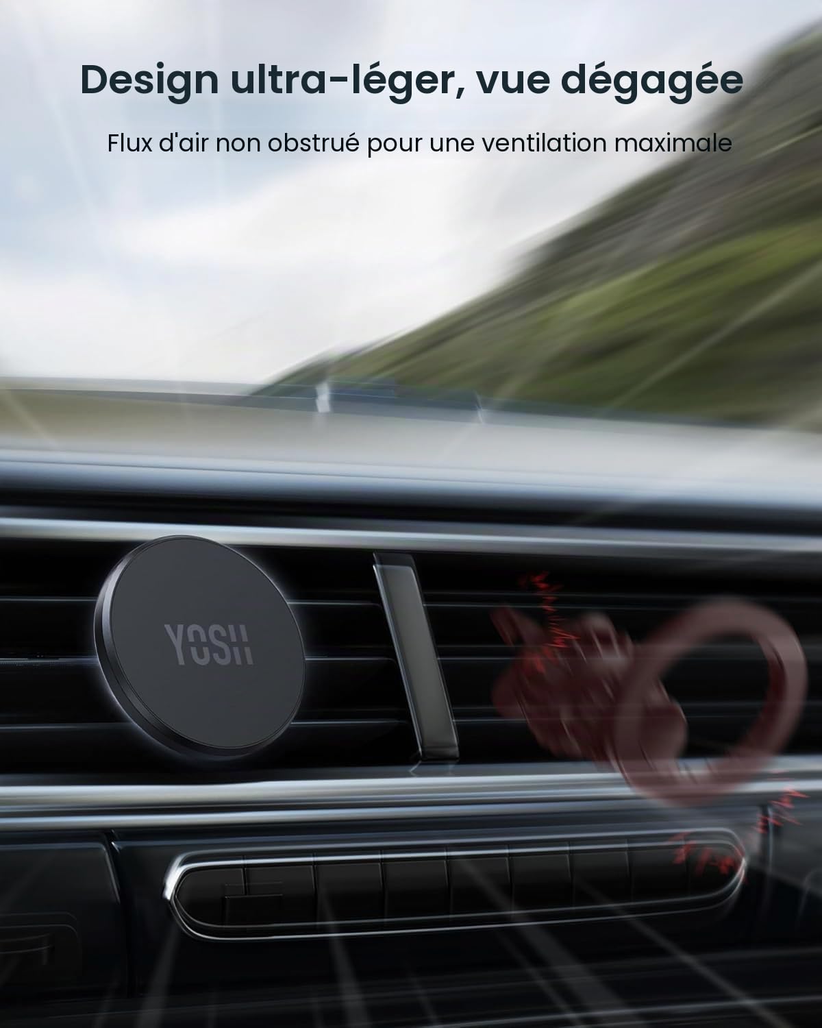 YOSH Support Téléphone Voiture pour MagSafe, Magnétique Porte Téléphone Voiture, Forte Adhérence Compatible avec iPhone 17/16/15/14/13/12 Series et Accessoires pour MagSafe
