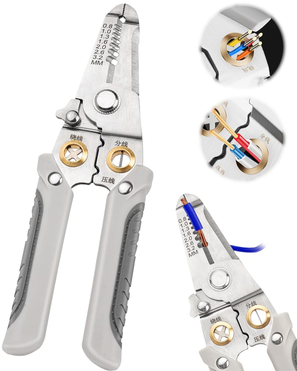 Azonee Multifunction Wire Stripper, 6 in 1 Special Wire Stripper Tool for Electrician, Stainless Steel Wire Stripper, Multifunction Wire Pliers for Stripping Cutting Electric Cable Stripper Crimping