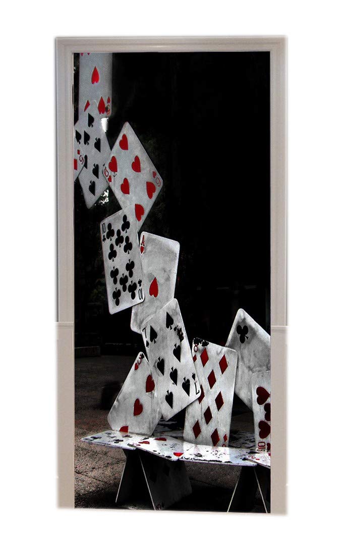 Sticker mural papier peint de porte cartes de poker vinyle adhesif lavable 77x200cm