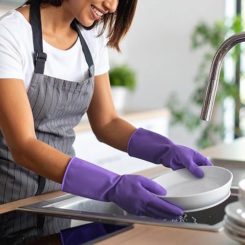Miniatura 3 de Guantes de goma para lavavajillas y hogar, sin olor, ajuste cómodo, reutilizables, antideslizantes, fabricados en Corea (5 pares)