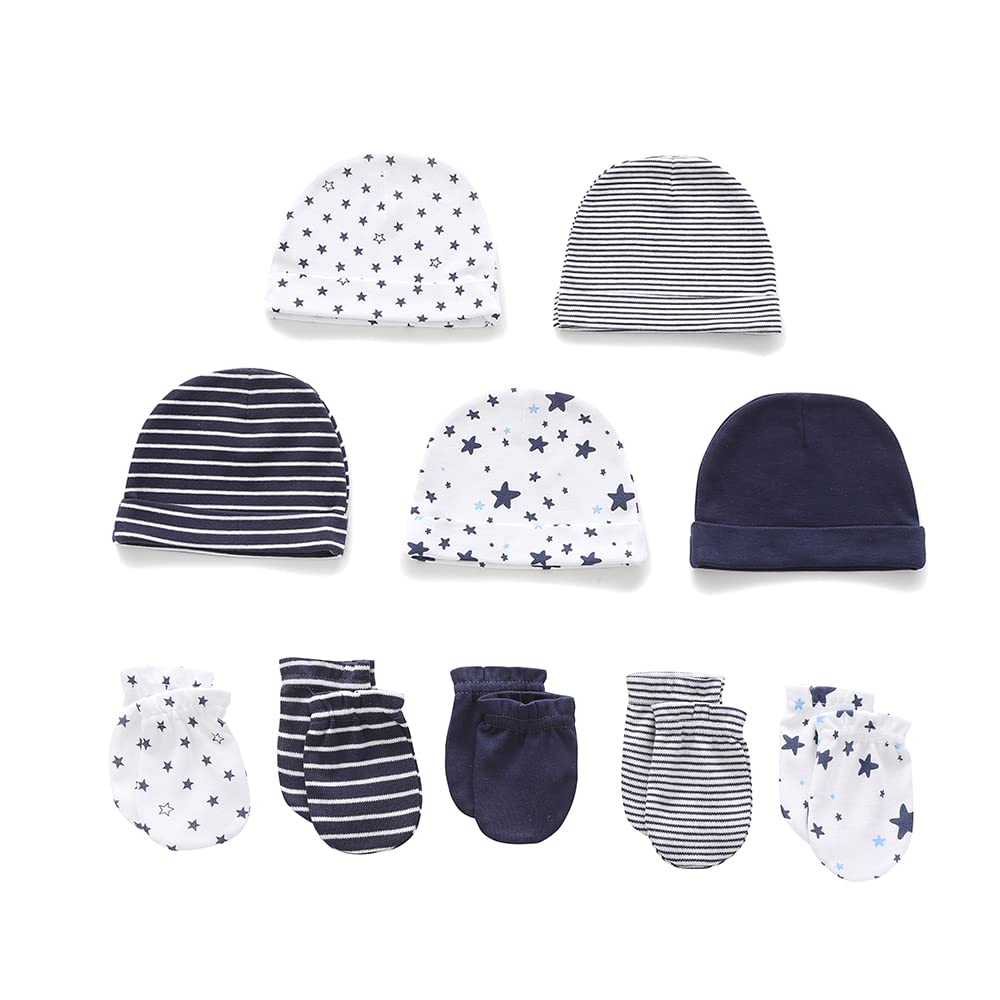 MAMIMAKA Baby Boys Caps Mittens and Thick Warm Socks Cotton Newborn Essentials Accessories (Hats+Gloves+Terry Socks),0-6 Months