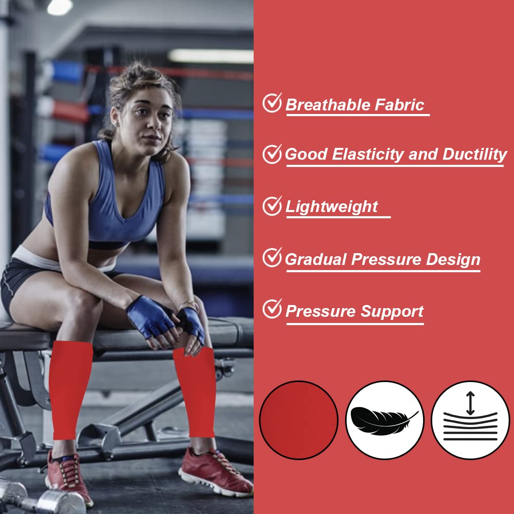 Calf Compression Sleeves for Men & Women (20-30mmhg) - Leg Compression Sleeve for Running, Cycling, Shin Splints Support, Relieve Legs Pain, Travel (One Pair)(Red,X-Large) image 2