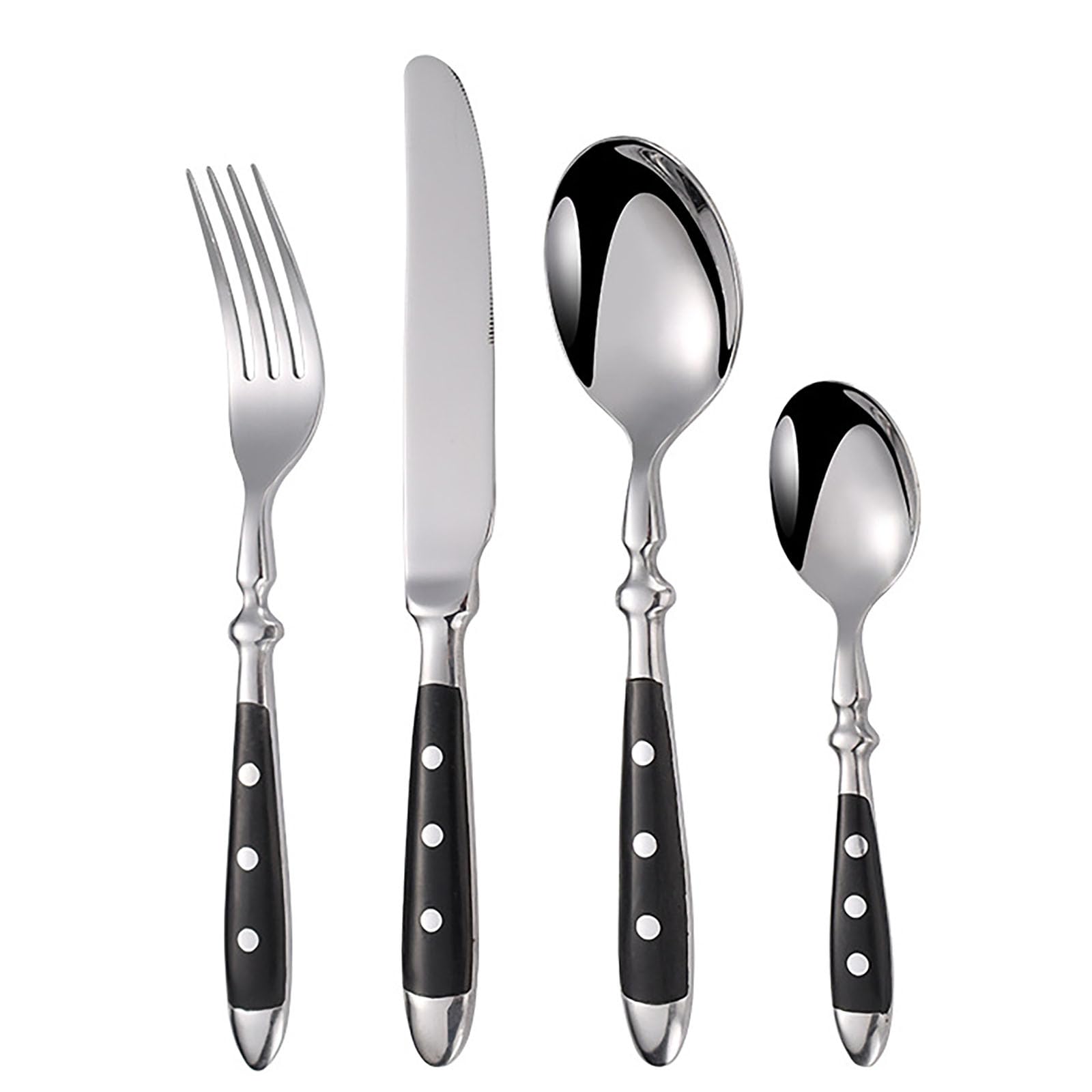 IKXO 16 Pieces Black Gum Wood Handle Silverware Set for 4, Exquisite Ergonomic Flatware Set Food-Grade Stainless Steel Cutlery Set, Tableware Eating Utensils, Mirror Finished, Dishwasher Safe…