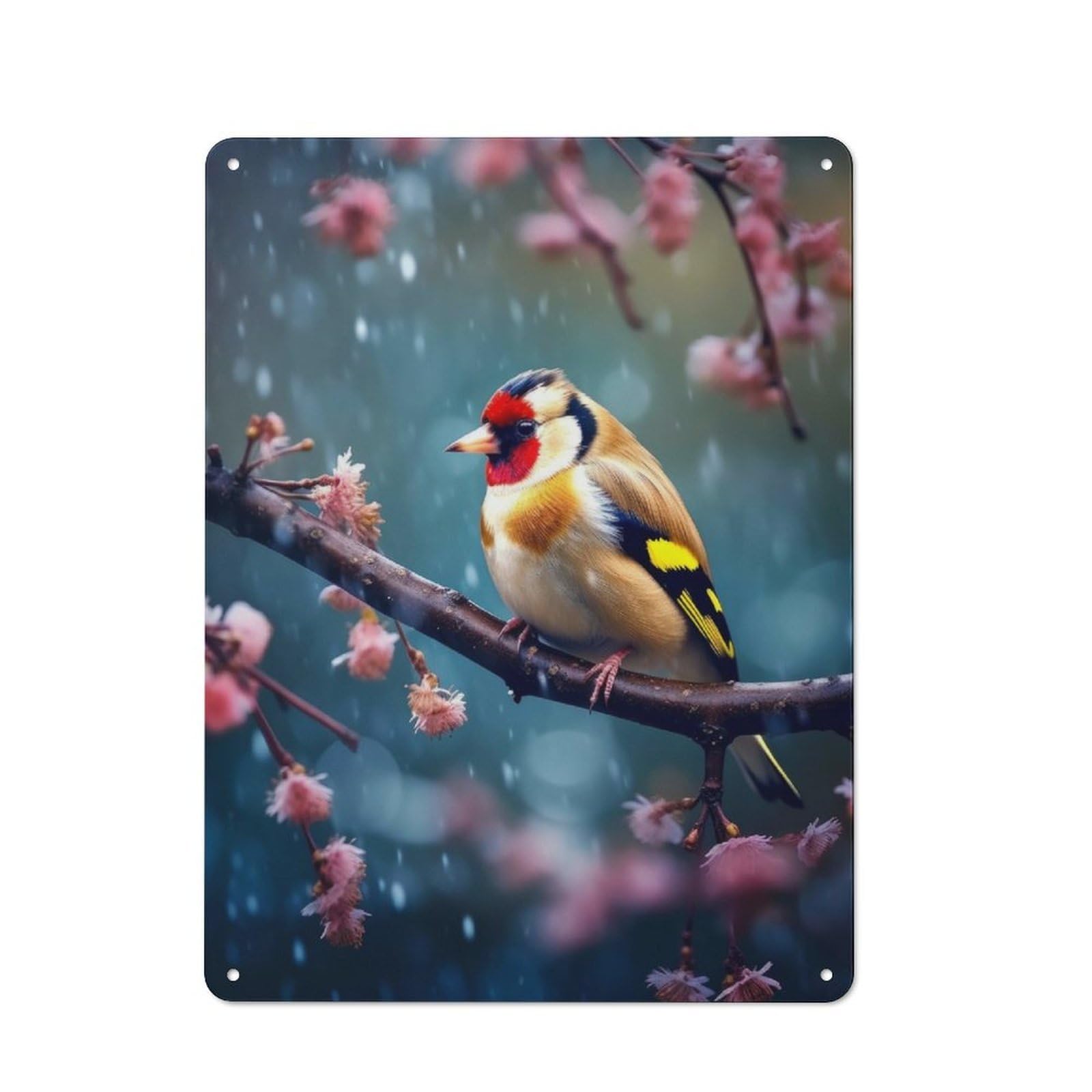 Decorative Metal Plaque with Majestic Bird Goldfinch Design 40x30cm, Casual Utility Space Decor for Patio Bar, Workshop, Shed Or Kitchen