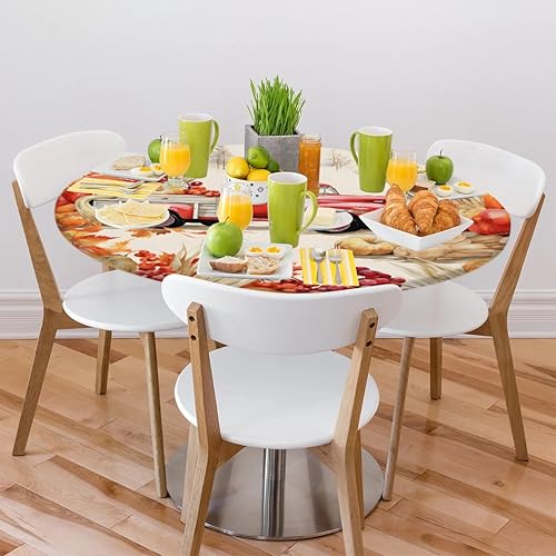 Vista 122 de Pardick Mantel redondo elástico con diseño de hojas de otoño, mantel redondo ajustable de 36 a 42 pulgadas, mantel circular impermeable, lavable