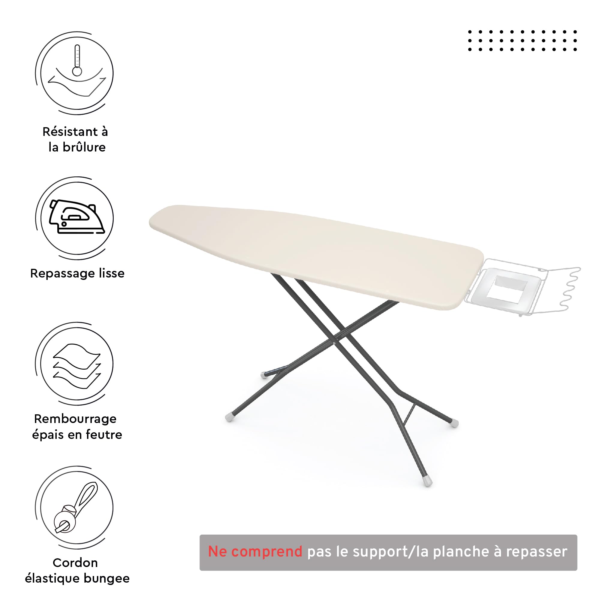 Encasa XO Ironing Board Cover with Felt Thickness 4 mm – Natural – Plain Colours Cotton, Elastic (Suitable for Standard Wide Boards of 125 x 46 cm) Heat Reflective - 2