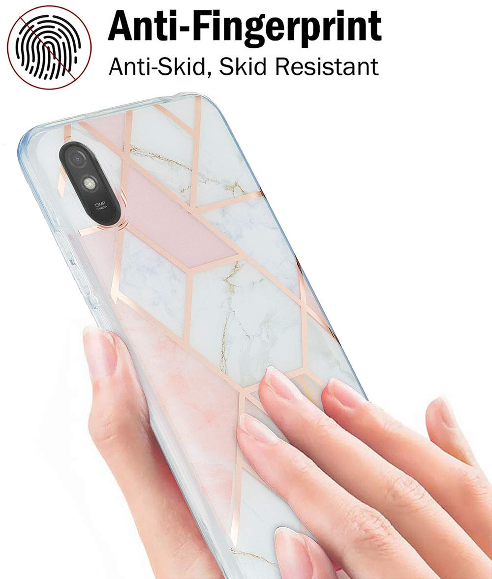 Custodia In Silicone Glitter Marmo Per Xiaomi Redmi 9AT / 9A – Cover Sottile Antiurto – Rosa E Bianco