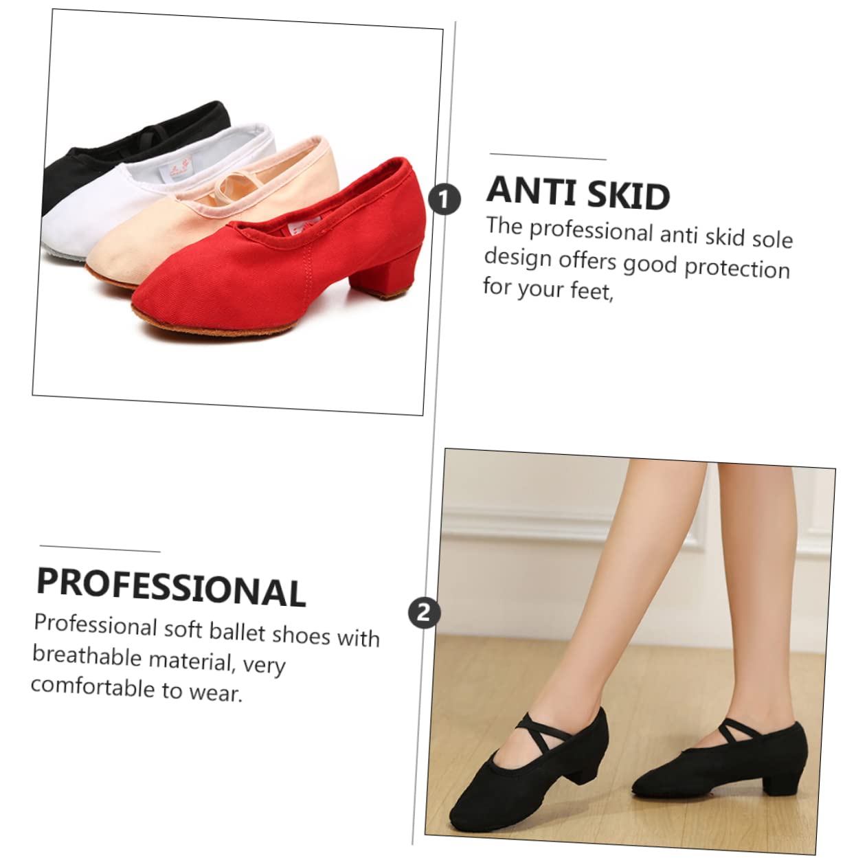 COLLBATH Scarpe da Ballo Ballerine per Adulti Balletto Toccare Le Scarpe Abbigliamento Scarpe da Yoga per Adulti Scarpe Latine per Donna Basso Tomaia: Tela Black