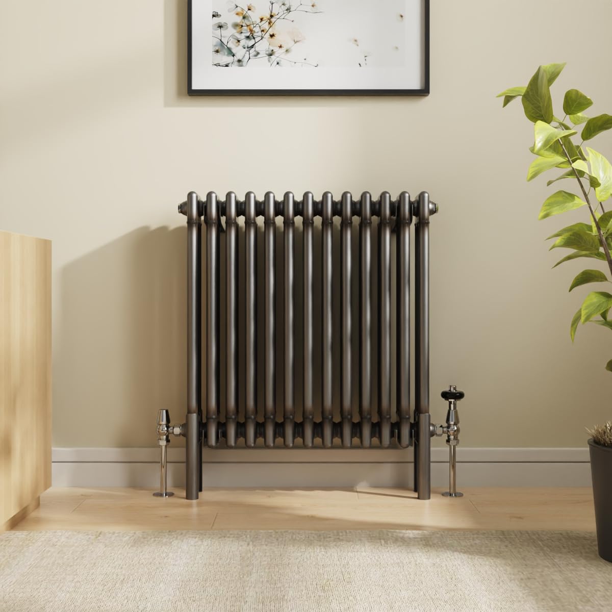 NRG 600 x 605mm Raw Metal Cast Iron Triple Column Horizontal Radiator