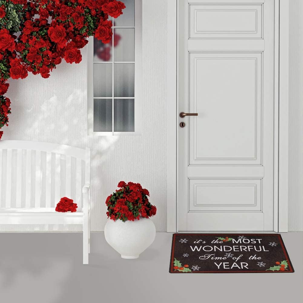 Black Christmas Door Mat Doormat Indoor Outdoor Xmas Front Door Mats Holiday Doormats Christmas Welcome Mat Rubber Christmas Outdoor Rug Christmas Floor Mats Indoor (Snowflakes)