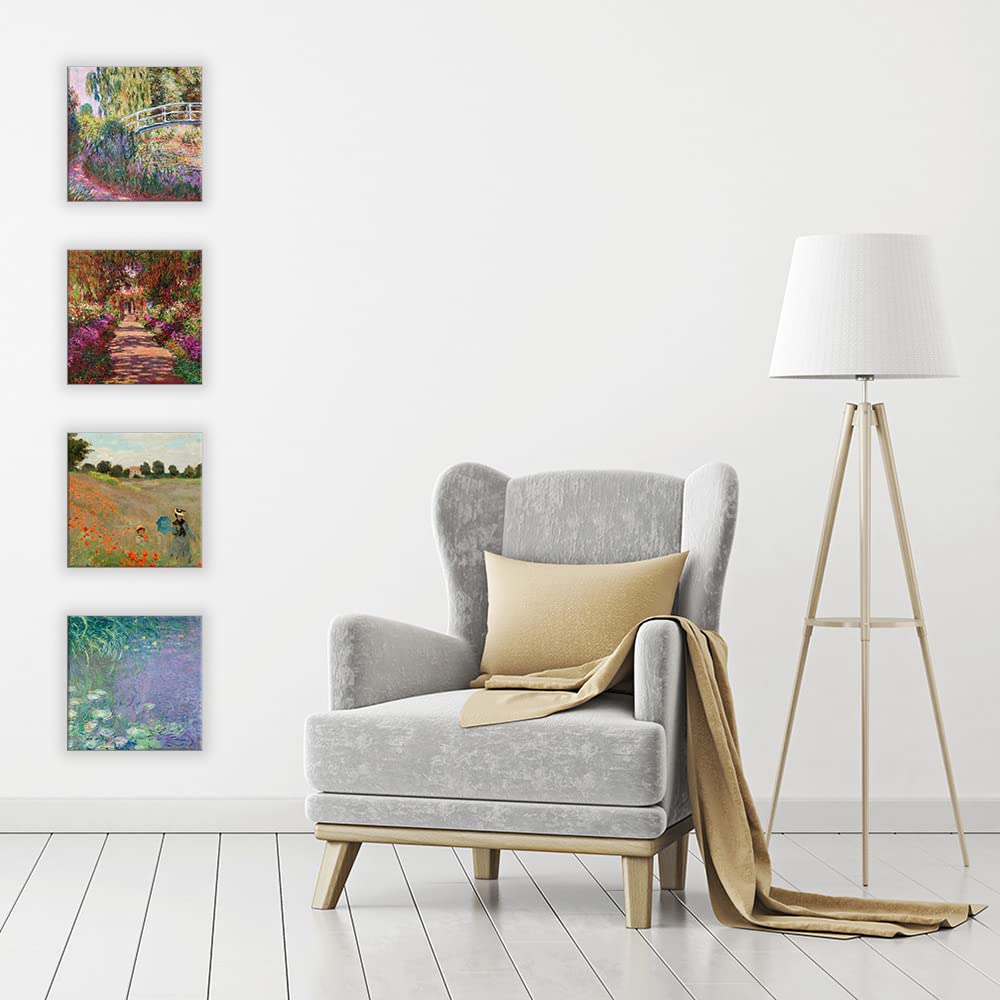 DìMò ART Quadri Classici d'Arte Claude Monet 4 pz 30x30 CM cadauno Stampa su tela Canvas Arredamento Arte Arredo per cucina, camera da letto, soggiorno, salotto, bar, ufficio, ristorante