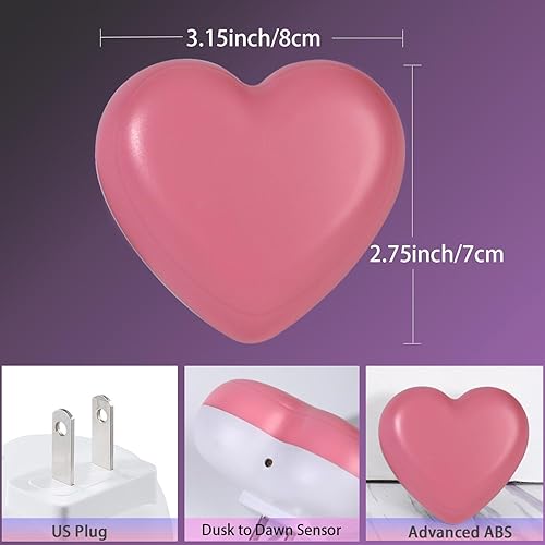 Miniatura 5 de INZU Bonita luz nocturna, luz nocturna de corazón para niños, luz nocturna LED con sensor automático de atardecer a amanecer, luz nocturna