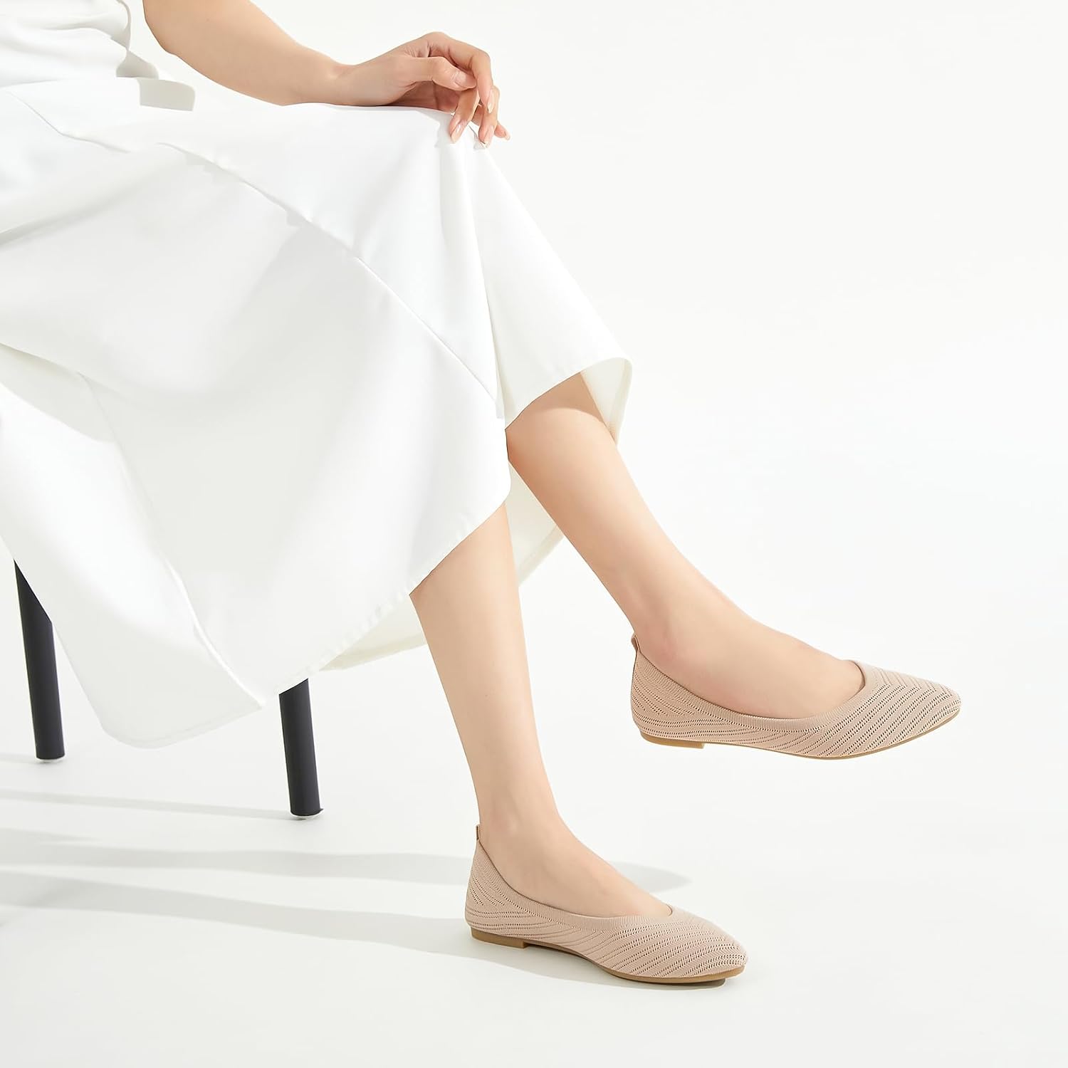 Iarus Women's Ballet Flat Shoes Mesh Knit Dress Slip on Shoes