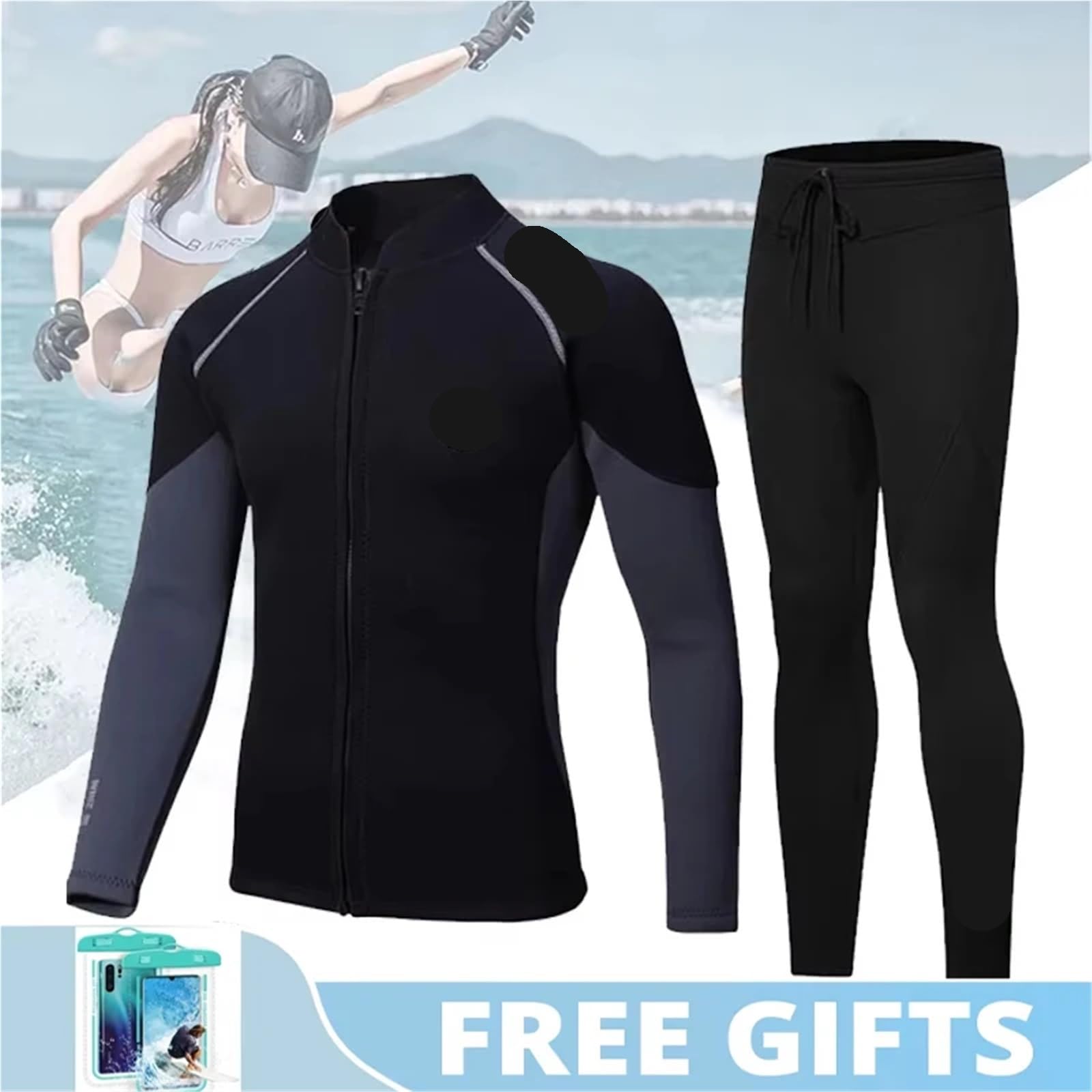 Muta da Sub Uomo Donna 3.0mm/2MM Neoprene Uomo Donna Muta Scuba Giacca con cerniera Pantaloni Costumi da bagno Pesca subacquea