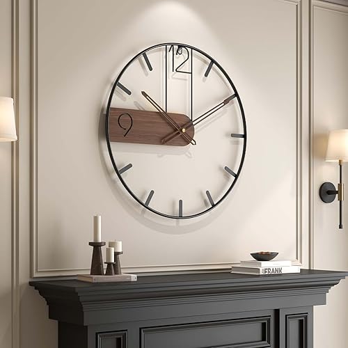 Miniatura 40 de Reloj de pared de 24 pulgadas, relojes de pared grandes para sala de estar, reloj redondo de metal decorativo, funciona con pilas, silencioso, sin