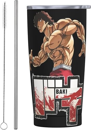 Anime Baki The Grappler Hanma Baki Band Taza de acero inoxidable con tapa y pajita, taza de café a la moda para adultos, 20 onzas