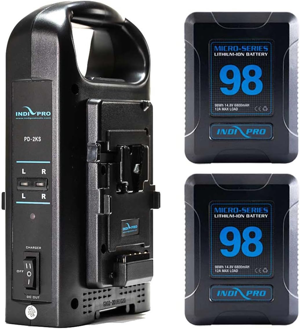 IndiPRO 2X Micro-Series 98Wh V-Mount Li-Ion Battery and Dual V-Mount Battery Charger Kit